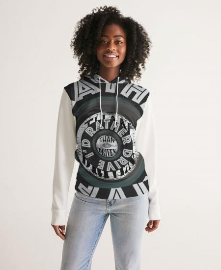 I'd Rather Drive Black Round Women's Hoodie White Size 2XL