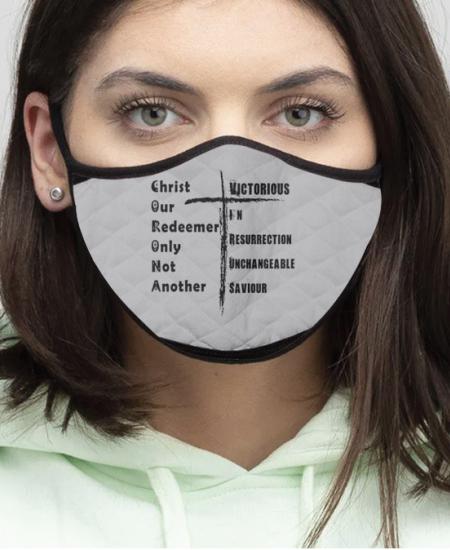 4-Piece Christ Our Redeemer - Quilted Classic Elastic Grey Face Mask