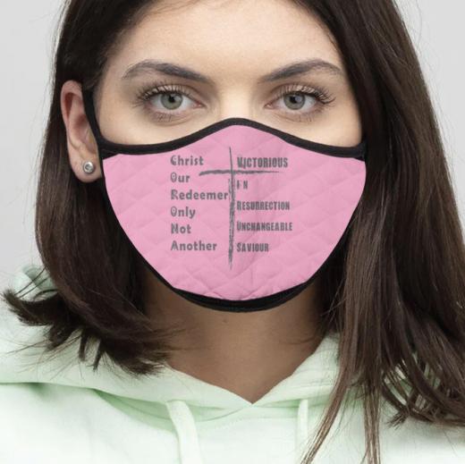 4-Piece Christ Our Redeemer - Quilted Classic Elastic Pink Face Mask